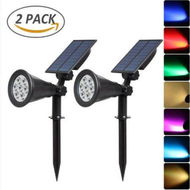 Detailed information about the product 2-Pack Solar Lights Outdoor Garden Landscape Spotlights Waterproof Auto/Adjustable 2-in-1 RGB Bright And Dark Sensing Changing & Fixed Color For Yard Pathway.