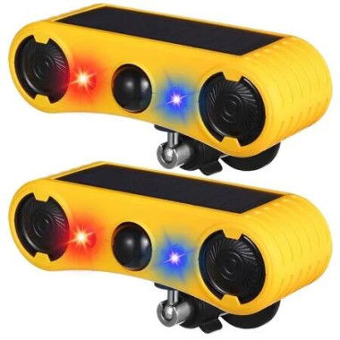 2 Pack Solar Motion Sensor Alarm Loud Noise Maker Sound Detector Strobe Light 4 Mode Animal Deterrent Dog Barking Fence Ground Mount Garden Yard