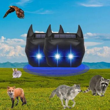 2 Pack Solar Nocturnal Animal Repeller with Flashing Light, Effective Coyote Deterrent for Yard, Farm and Garden