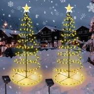 Detailed information about the product 2 Pack Spiral Solar Christmas Tree Lights,32In Outdoor Christmas Decorations,8 Modes Solar Pathway Lights,Waterpoof Light up Prelit Xmas Tree (Warm Light)