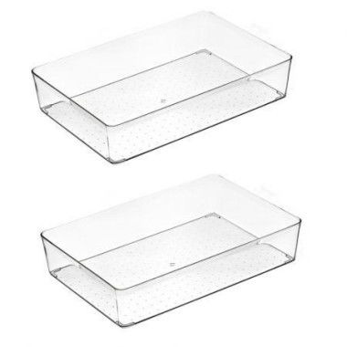 2 Pack Stackable Pantry Organizer Bins For Kitchen Freezer Countertops Cabinets - Plastic Food Storage Container With Handles For Home And Office 29.8*20*6.2 CM