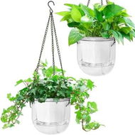 Detailed information about the product 2-Pack Transparent Self-Watering Hanging Planters with 3 Hooks, Drainage Holes for Indoor and Outdoor Use