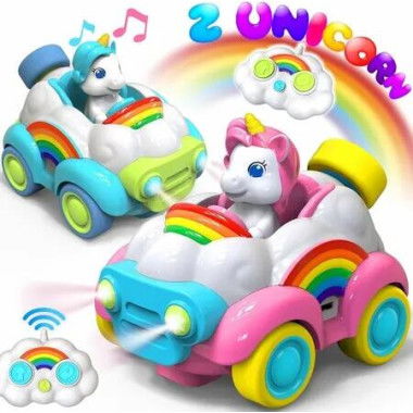 2 Pack Unicorn Toys Remote Control Cars, Toys for Ages 3 to 7, with LED Lights, Music and Sound, Birthday Gift for 3 to 7 Year Old Girls, Blue and Pink