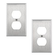 Detailed information about the product (2 Pack)Duplex Receptacle Metal Wall Plate, Stainless Steel Outlet Cover, Corrosion Resistant, Standard Size, Silver