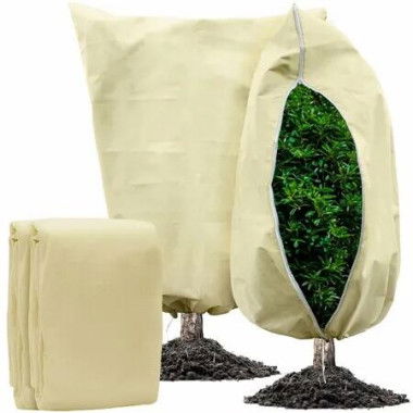2 Packs Plant Covers Freeze Protection Large 31.7 X 47.7In Tree Covers Frost Cloth Plant Anti-Freeze Shrub Protection Bag with Zipper Drawstring Frost Blankets (Beige)