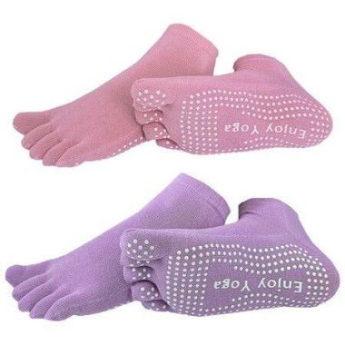 2 Pairs Of Yoga Socks For Women With Grips - Pilates Socks Barre Socks Womens Non-Slip Grip Toe Socks - Pink & Purple.