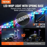 Detailed information about the product 2 PCS 3 FT Whip Light with Spring Base, Led Whip Light with APP & Remote Control, Waterproof 360Â° Spiral RGB Chasing Lighted Whips with 2 Flags, for UTVs, ATVs, Motorcycles, RZR, Can-am, Go-kart