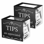 Detailed information about the product 2 Pcs Acrylic Tips Jar Donation Tip Bucket Collection Money Storage Container Suggestion Box Raffle Cash Box (Black)