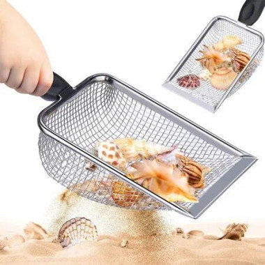 2 PCS Beach Mesh Shovel for Filter Sand, Kids Shell Collecting Scooper for Picking Up Shells, Shark Tooth Sifter for Boys and Girls, Beach Toy