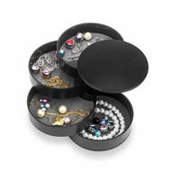 Detailed information about the product 2 PCS Black-Jewelry Storage Box 4-Layer Rotatable Jewelry Accessory Storage Tray with Lid for Rings Bracelets