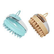 Detailed information about the product 2 PCS Blue And Khaki Pet Dog Grooming Massage Shampoo Bath Brush with Soap and Shampoo Dispenser Soft Silicone Bristle for Long Short Haired Pets