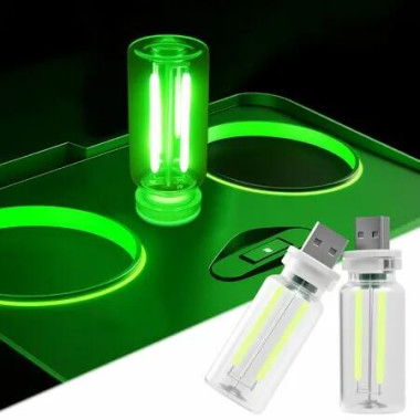 2 PCS Car USB Night Light Bulb,Touch Dimmable Car Interior Ambient Lights,Portable Mini USB Retro Glass Bottle Lamp Decorations (Green)