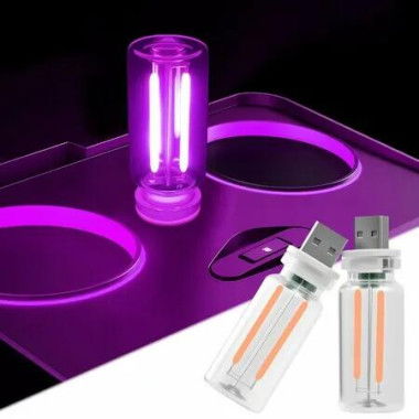 2 PCS Car USB Night Light Bulb,Touch Dimmable Car Interior Ambient Lights,Portable Mini USB Retro Glass Bottle Lamp Decorations (Purple)