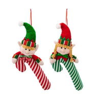 Detailed information about the product 2 PCS Elf Themed Christmas Ornaments Set Fabric Crutch Pendants Simulated Candy Canes and Elf Dolls