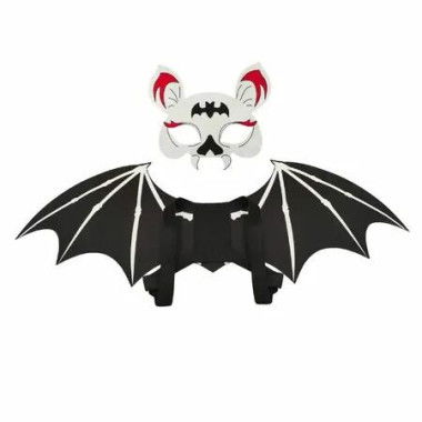 2 PCS Halloween Bat Wings Mask Set White Mask And Black Wings Ideal For Halloween Parties And Cosplay