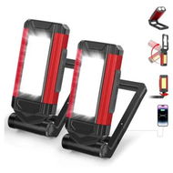 Detailed information about the product 2 Pcs Rechargeable LED Work Light, Flashlight Modes with Kickstand, Rotating Head and USB Charging for Camping, Hunting, and Car Repairs