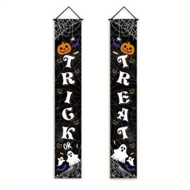 2 PCS Set 180x30cm Cute Ghost Halloween Decorations Couplets Party Door Curtain Ideal For Halloween Parties Carnivals And Festive Events