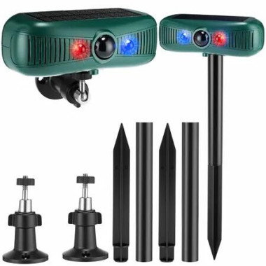 2 Pcs Solar Outdoor Motion Sensor Security Alarm, 129dB Siren 13 Sounds Ultrasonic Strobe Light, 4 Modes Waterproof Animal Deterrent for Home, Farm (Green)
