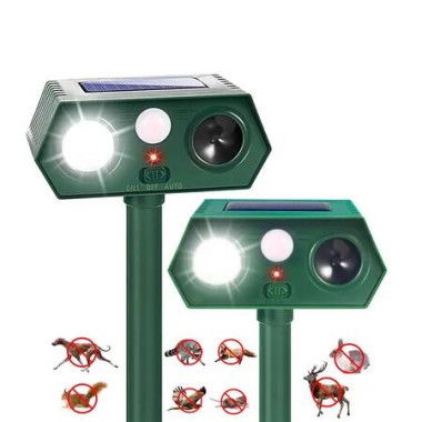 2 Pcs Solar Ultrasonic Animal Repellent Outdoor Cat Solar Animal Repeller with Motion Sensor and LED Flashlight Deer Repellent Devices for Yard