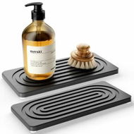 Detailed information about the product 2 PCS Water Absorbing Stone Tray for Sink,Quick Drying Diatomite Bathroom Tray Countertop,Stone Drying Mat,Soap Dish Dispenser Vanity Organizer,Grey