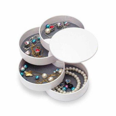 2 PCS White-Jewelry Storage Box 4-Layer Rotatable Jewelry Accessory Storage Tray with Lid for Rings Bracelets