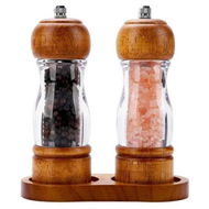 Detailed information about the product 2 Pcs Wooden Pepper Mill Grinder Set with Base,6 inches Acrylic Salt & Pepper Shakers with Adjustable Coarseness, Refillable Manual Grinder for Kitchen