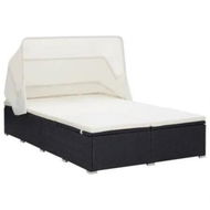 Detailed information about the product 2-Person Sunbed with Cushion Poly Rattan Black