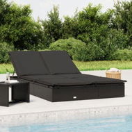 Detailed information about the product 2-Person Sunbed With Cushions Black Poly Rattan