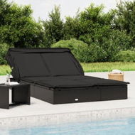 Detailed information about the product 2-Person Sunbed With Foldable Roof Black 213x118x97 Cm Poly Rattan