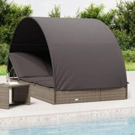 Detailed information about the product 2-Person Sunbed With Round Roof Grey 211x112x140 Cm Poly Rattan