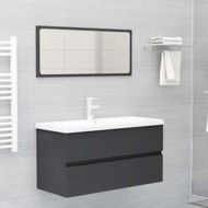 Detailed information about the product 2 Piece Bathroom Furniture Set Grey Chipboard