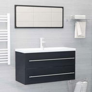 Detailed information about the product 2 Piece Bathroom Furniture Set Grey Engineered Wood