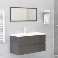 Detailed information about the product 2 Piece Bathroom Furniture Set High Gloss Grey Chipboard