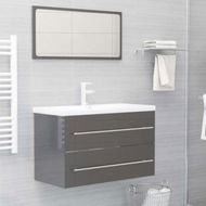 Detailed information about the product 2 Piece Bathroom Furniture Set High Gloss Grey Engineered Wood