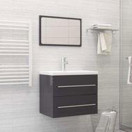 Detailed information about the product 2 Piece Bathroom Furniture Set High Gloss Grey Engineered Wood