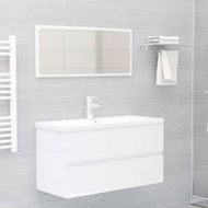 Detailed information about the product 2 Piece Bathroom Furniture Set High Gloss White Chipboard