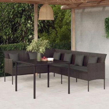 2 Piece Garden Dining Set with Cushions Black Poly Rattan