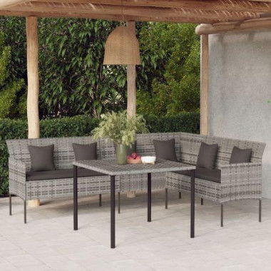 2 Piece Garden Dining Set With Cushions Grey Poly Rattan