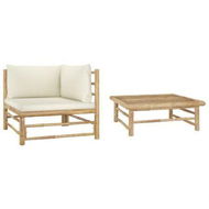 Detailed information about the product 2 Piece Garden Lounge Set With Cream White Cushions Bamboo