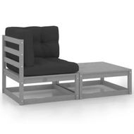 Detailed information about the product 2 Piece Garden Lounge Set with Cushions Grey Solid Pinewood