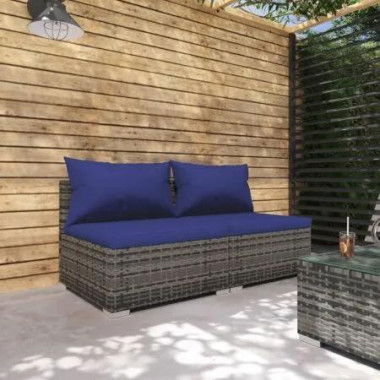 2 Piece Garden Lounge Set with Cushions Poly Rattan Grey