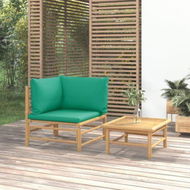 Detailed information about the product 2 Piece Garden Lounge Set With Green Cushions Bamboo