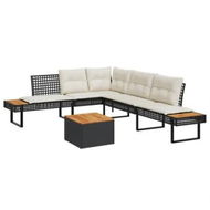 Detailed information about the product 2 Piece Garden Sofa Set with Cushions Black Poly Rattan and Acacia