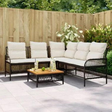 2 Piece Garden Sofa Set with Cushions Black Poly Rattan