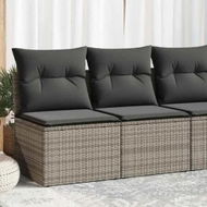 Detailed information about the product 2 Piece Garden Sofa Set with Cushions Grey Poly Rattan Acacia