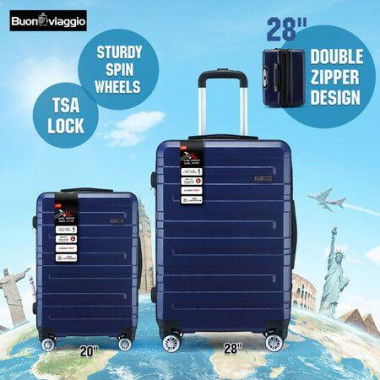 2 Piece Luggage Set Travel Suitcases Carry On Lightweight Hard Trolley TSA Lock Navy Blue