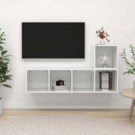 Detailed information about the product 2 Piece TV Cabinet Set High Gloss White Chipboard