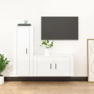 Detailed information about the product 2 Piece TV Cabinet Set High Gloss White Engineered Wood