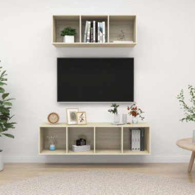 2 Piece TV Cabinet Set Sonoma Oak Chipboard