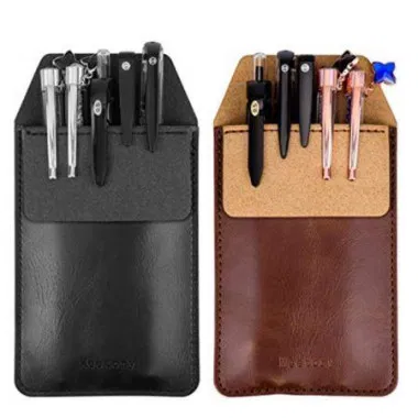 2 Pieces Leather Pen Holder Pens Pocket Protector Pocket Protector For Shirts Lab Coats Pants (Brown Black)